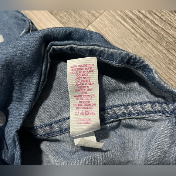 Justice Chambray Polka Dot Denim Button Up - Youth Girls Size 12 - Picture 10 of 10